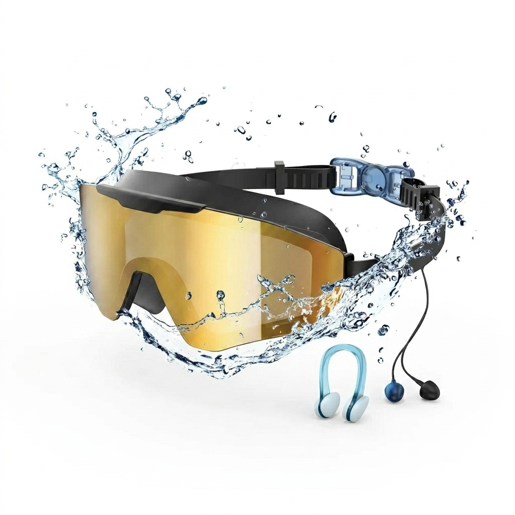 AquaVision Kids Anti-Fog Swim Goggles — rainbow mirror lens with nose clip and earplugs