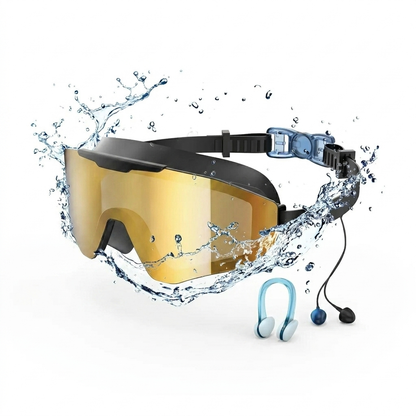 AquaVision Kids Anti-Fog Swim Goggles — rainbow mirror lens with nose clip and earplugs